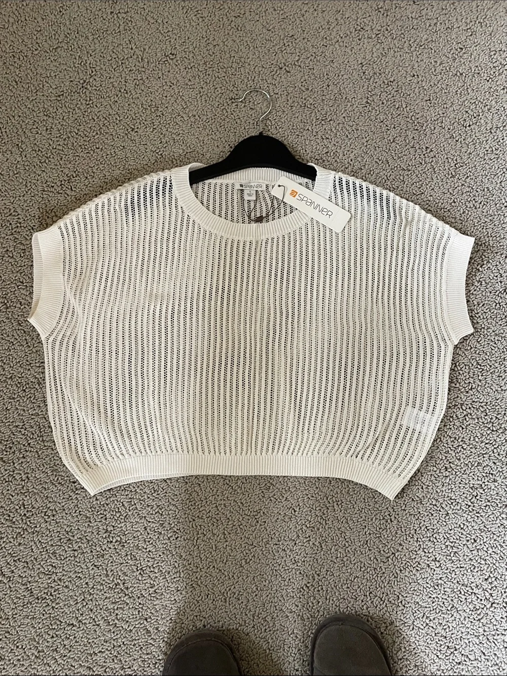 NWT Spanner - White Open-Knit Crop Top Sweater SzL - Picture 5 of 13